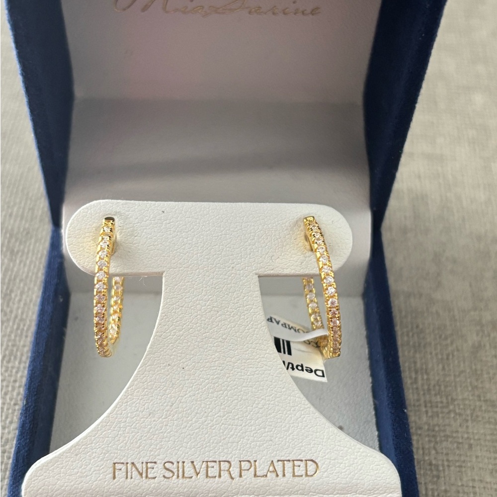Mia Sarine CZ Hoops in gold.